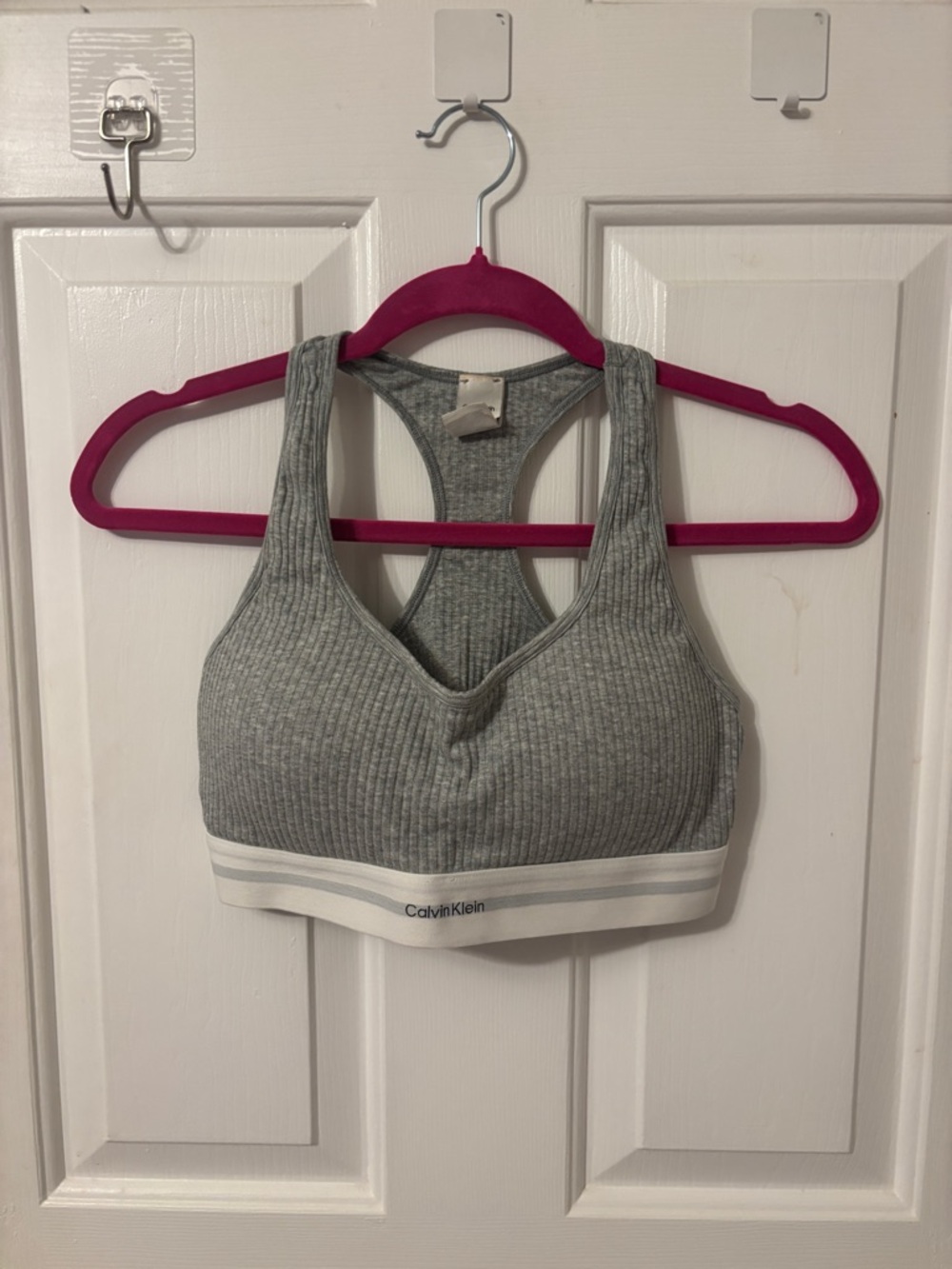 Calvin Klein Gray Ribbed Racerback Bralette with White Logo Band